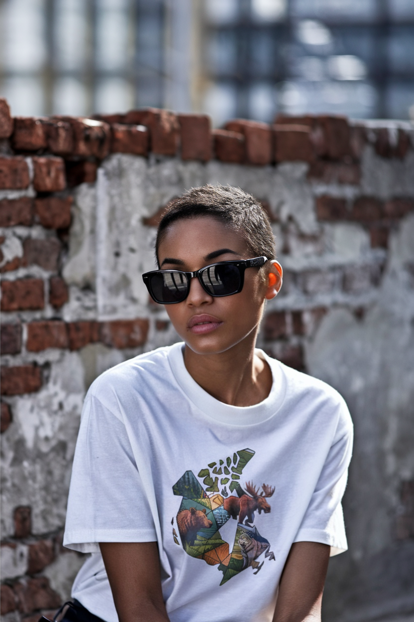 Model wearing a Coast to Coast collection tee